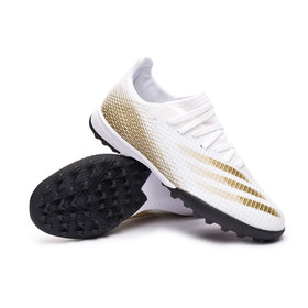 Детские бутсы adidas X Ghosted.3 TF White/Metallic Gold Melange/Grey Two #grai.com.ua