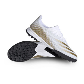 Детские бутсы adidas X Ghosted.3 TF White/Metallic Gold Melange/Grey Two #grai.com.ua