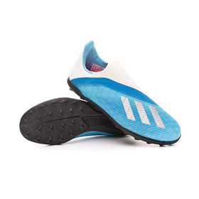 Детские сороконожки adidas X 19.3 Laceless TF Bright Cyan/Black #grai.com.ua