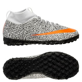 Детские сороконожки Nike Mercurial Superfly VII Academy CR7 Safari TF White/Black/Total Orange #grai.com.ua