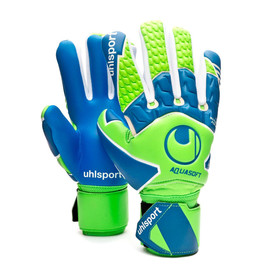 Вратарские перчатки Uhlsport Aquasoft Half Negative Fluo Green/Pacific Blue/White #grai.com.ua